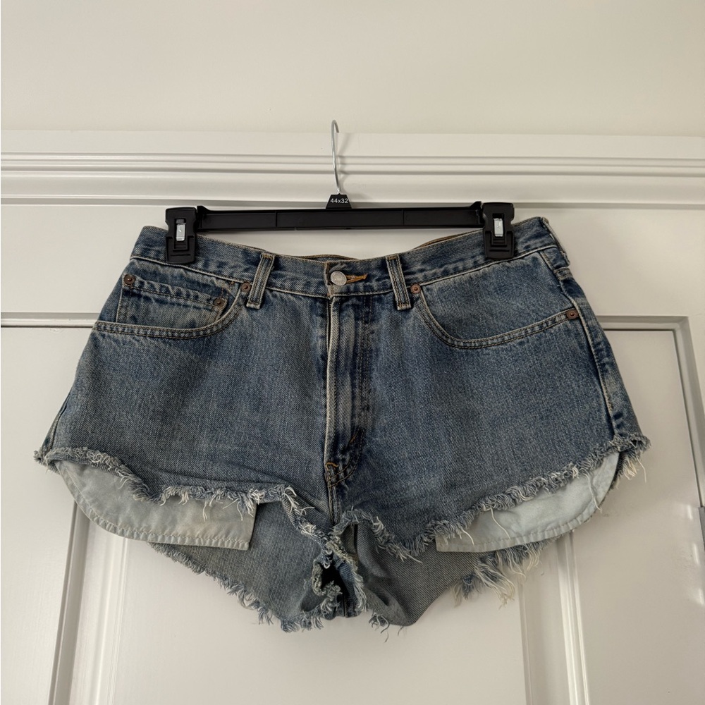 Levi's Blue Frayed Jean Shorts